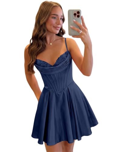 Satin Homecoming Dresses Short Spaghetti Straps Corset Mini Formal Dress
