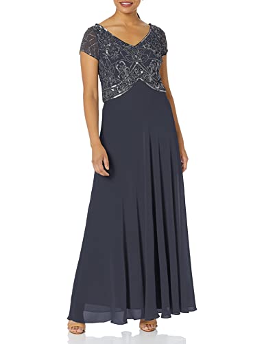 J Kara Women's Petite Cap V-Neck Beaded Dress