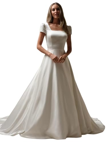 Chady Corset Wedding Dresses with Train Plus Size Satin Short Sleeve Bride Dress A-Line 2026 Bridal Gowns for Women White US20