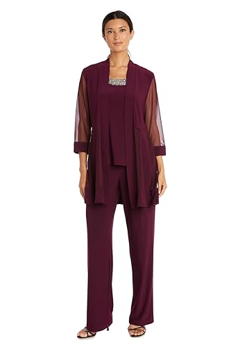 R&M Richards Women's Formal Duster Set with Embellished Neckline & Sheer Sleeve for Mother of The Bride & Evening Occasions
