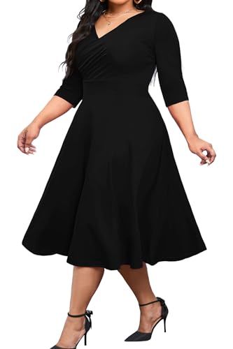 CLOCOR Plus Size Midi Dresses for Women A-Line V Neck Wrap Casual Dress