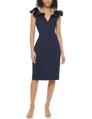 Eliza J Women's Solid Blue Cap Sleeve Midi Dress, Navy, 4