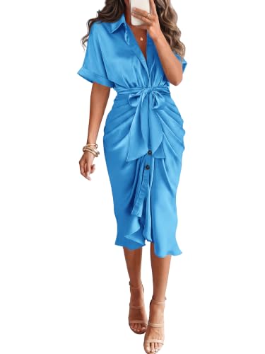 BTFBM Maxi Dresses for Women Business Casual Outfits,Aqua Blue,M