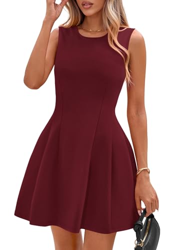PRETTYGARDEN Women's A Line Elegant Summer Cocktail Dresses, Dark Red,XS