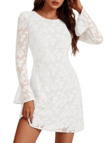 Bbonlinedress White Wedding Bridal Shower Long Sleeve Mesh Dress White M