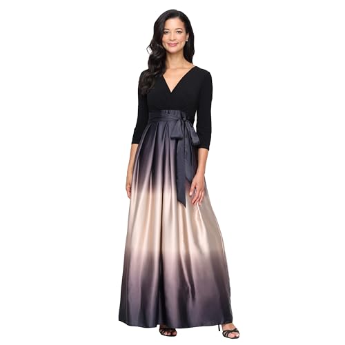 S.L. Fashions Womens Long Satin Ombre Mother of The Bride Dress, Wedding Guest, Formal Party Gown (Petite and Regular Sizes)