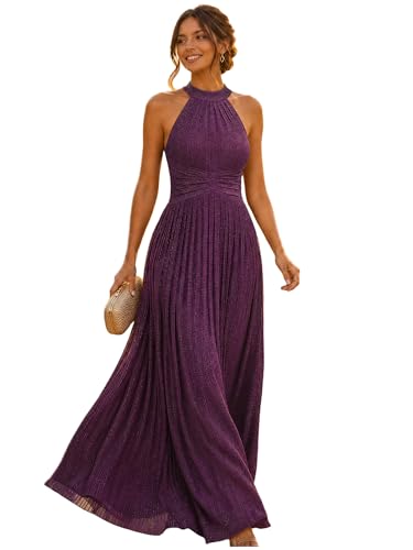 Ever-Pretty Women's Maxi Halter Formal Dress Stretchy Glitter Evening Gowns