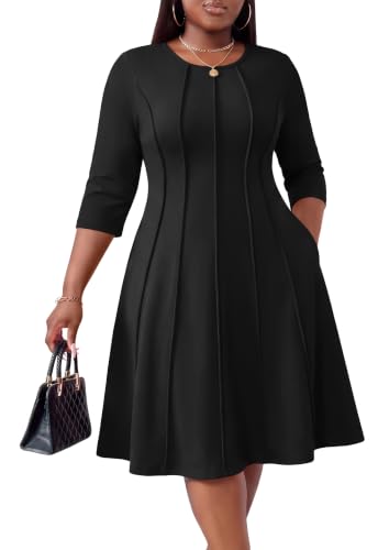Nmoder Plus Size Dresses for Curvy Women A-Line Midi Dresses with Pockets