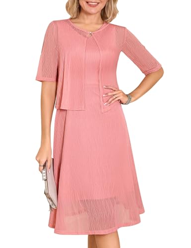 Dressystar Lace A Line Midi Mother of Bride Wedding Guest Dress Blush M