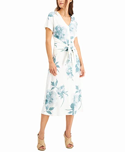 Alfani Printed Tie-Front Dress Green/White M