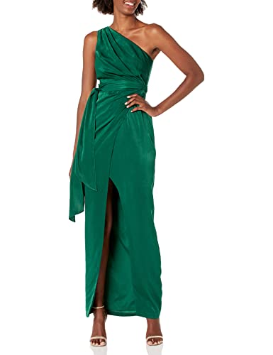 Aidan Women's One Shoulder Draped Gown, Bright Evergreen, 6