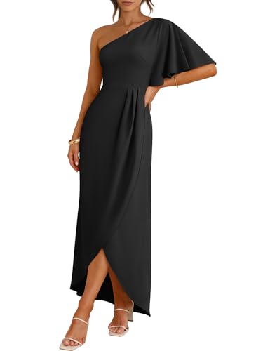 ANRABESS Women One Shoulder Formal Wedding Guest Dress,Black,M