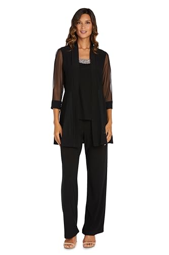 R&M Richards Women's Beaded Neck 3 Piece Pant Set, Black, 16