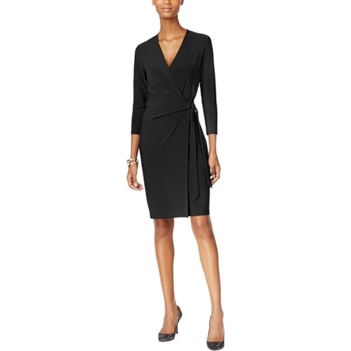 Anne Klein Women's 3/4 Sleeve Classic V-Neck Wrap Dress Black