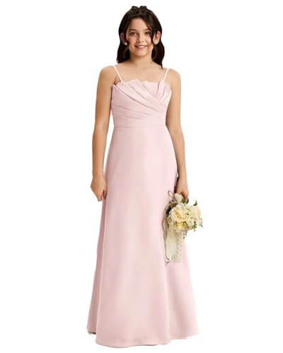 Eraphelle Blush Pink Elegant Flower Girls Dresses for Pleated Girls Wedding Guest Birthday Party Long Father Daughter Dances Dress Size 11