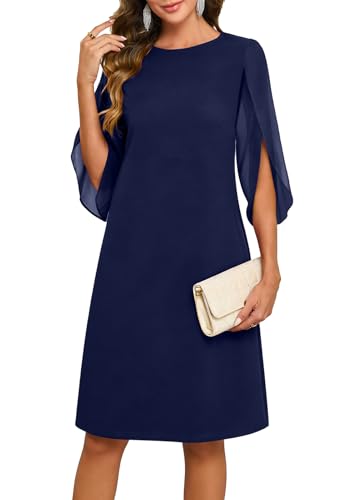 oten Mother of Bride Dresses Chiffon Flutter 3/4 Sleeve Dress, Navy, L