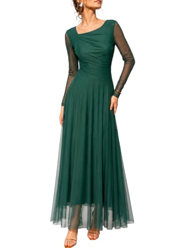 Berydress Flowy Green Maxi Long Sleeve Cocktail Dresses for Women 2026 Fall