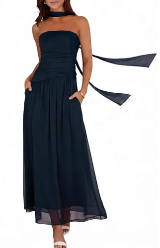 GERT COREL Women's Strapless Ruched Maxi Dress with Scarf, Wedding Guest