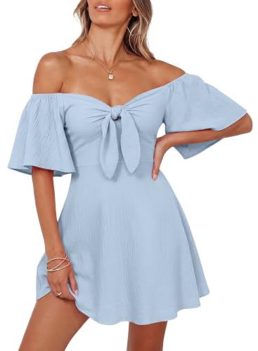 Dokotoo Cute Summer Dresses for Women Wedding Guest Elegant Mini Dress Blue