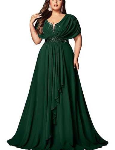 VOUIAO Women Sequin Plus Size Bridesmaid Dresses Formal Gown Dark Green 2XL