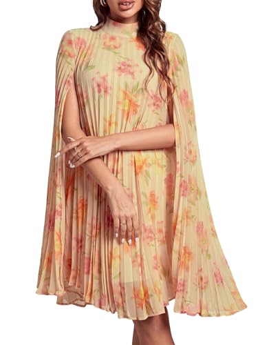 Rooscier Women's Cloak Sleeve Party Midi Dress Flower Champagne X-Large