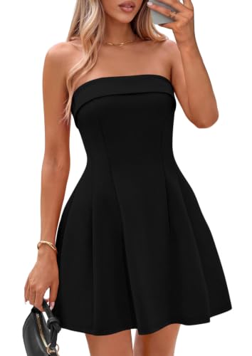 IWD Womens Strapless Tube Mini Dress A Line Elegant Cocktail Short Dresses Black, Medium