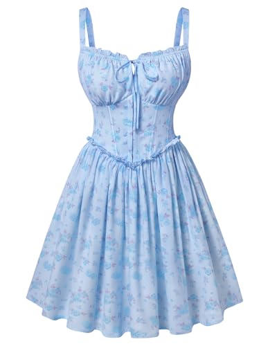 Summer Corset Dress for Women 2026 Floral Mini Sundress Blue Flower XXL