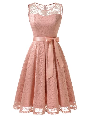 Dressystar 2026 Women's Floral Lace Short Cocktail Dresses Blush XS