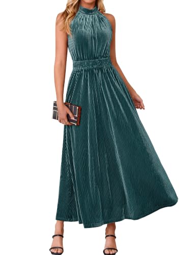 Simplee Womens Velvet Elegant Halter Neck Semi Formal Wedding Guest Dresses