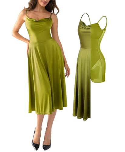 Popilush A Line Dresses with Built in Bra, Green Corset Midi Dress M
