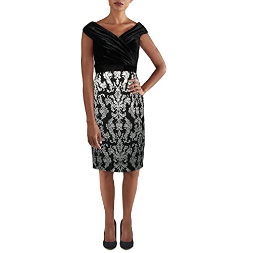 Tadashi Shoji Womens Jaquard Cap Sleeve Party Dress Black 12