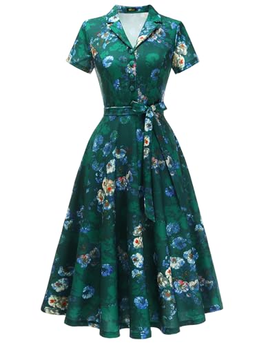 Wedtrend Women's 1950s Dress Vintage Cocktail Midi Dresses with Sleeves, Retro Theme Party Dresses WTP30001GreenFlowerS