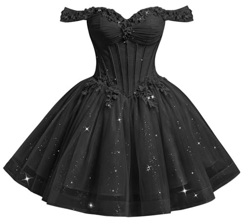 Mauuwy Short Prom Dress Black Tulle Beaded Homecoming Dresses