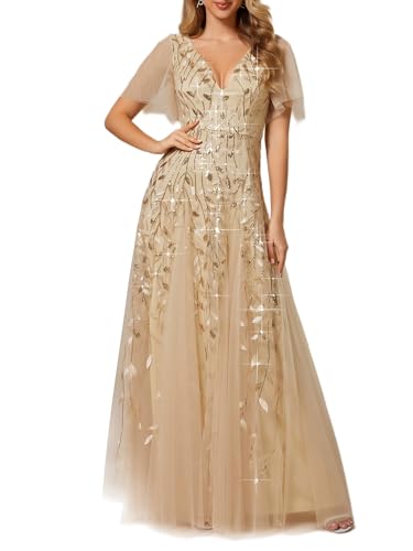 Ever-Pretty Women's Sequin V-Neck Formal Mother of the Bride Dresses Gold