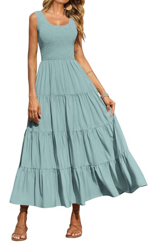 PRETTYGARDEN Women's Casual Sleeveless Long Summer Dresses, Aqua Green, L