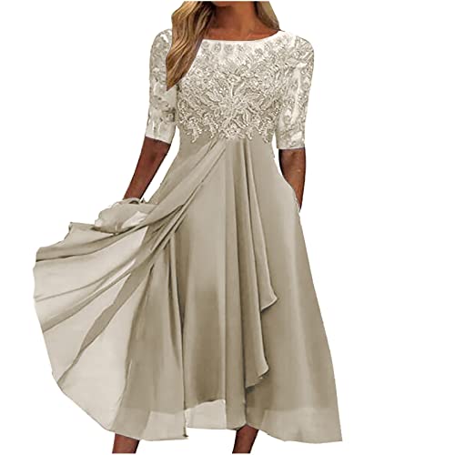 HGps8w Mother of The Groom Dresses for Wedding Half Sleeves Lace Appliques High Low Chiffon Scoop Neck Formal Evening Dress