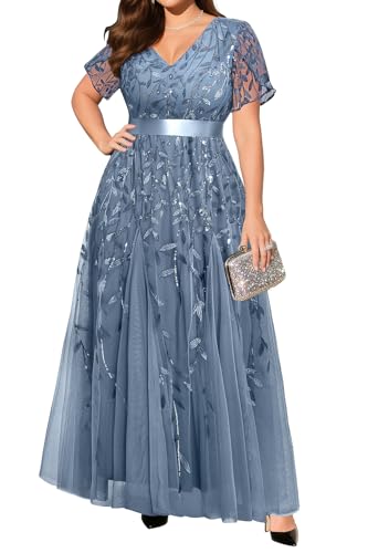 Pinup Fashion Plus Size Dusty Blue Mother Bride Formal Wedding Guest Dress