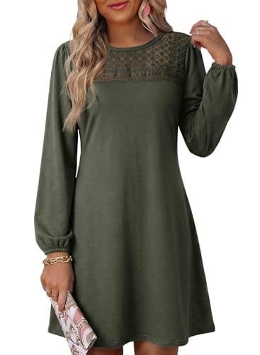 Dokotoo Fall Dresses for Women 2026 Casual Babydoll Mini Dress Green 2XL