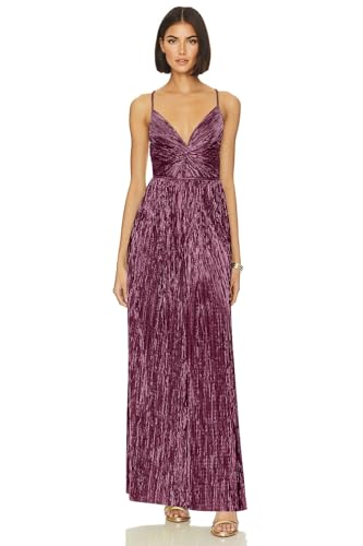 VECVOC Women's Elegant Maxi Formal Dresses Adjustable Straps Pleated A-Line Long Evening Party Gowns,Wine Red,Small