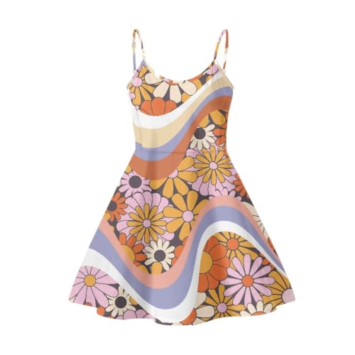 Dremagia Swirl Abstract Hippie Flower Dress for Women Girls Colorful Flower Spaghetti Strap Dresses Summer Casual Sun Dress for Beach Holliday Travel Party Swing Tank Dress, Size XS-5XL