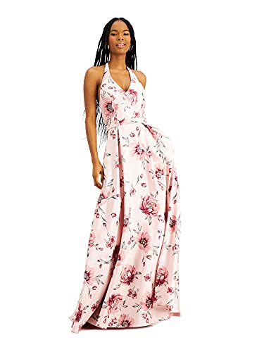 City Studio Womens Pink Floral Sleeveless Halter Full-Length Formal Fit + Flare Dress Juniors 5