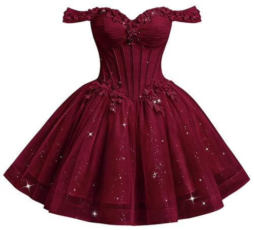 Mauuwy Short Prom Dress Burgundy Deep Tulle Beaded Homecoming Dresses