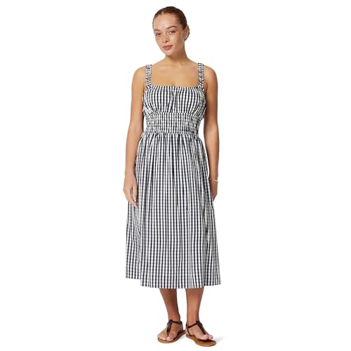 Amazon Essentials Unisex Babies x Sofia Grainge Women's Woven Cotton Sateen Dress (Mommy & Me), Navy Gingham, X-Small
