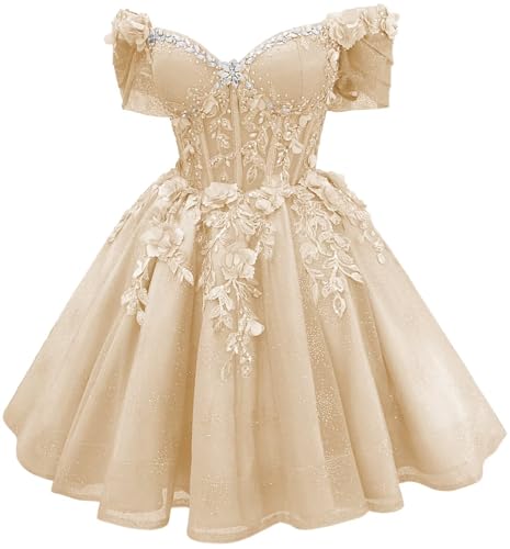 Zhangyo Glitter Tulle Champagne Homecoming Dress for Teens Size 2