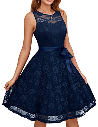 Dressystar 2026 Women's Floral Lace Short Cocktail Dresses Navy XL