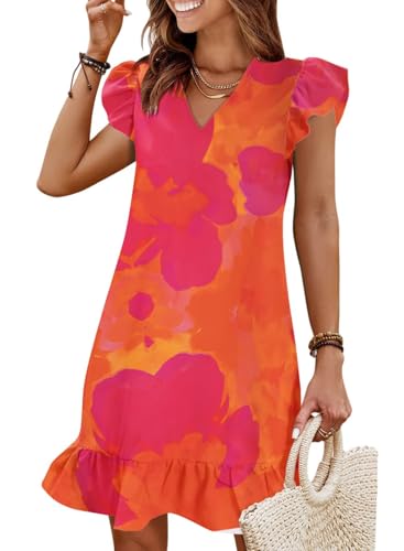 QACOHU Summer Dresses for Women 2026 Beach Vacation Sundress, Orange Flower