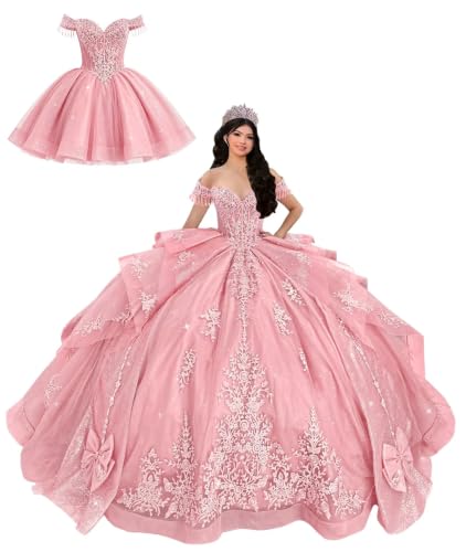 Mauuwy Pink Deep Quinceañera Dresses 2 in 1 Pageant Dress Size 12