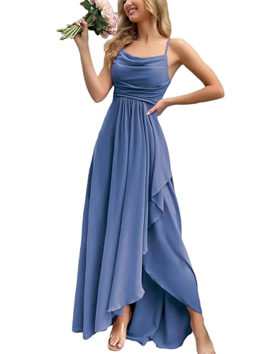 VOUIAO Formal Evening Gown Wedding Guest Bridesmaid Dress Dusty Blue L