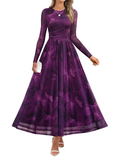 ZESICA Women's Fall Long Sleeve Wedding Guest Dresses Purple L
