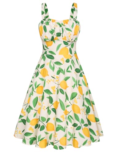 Belle Poque Womens Vintage A-line Midi Cocktail Party Dress Lemon S